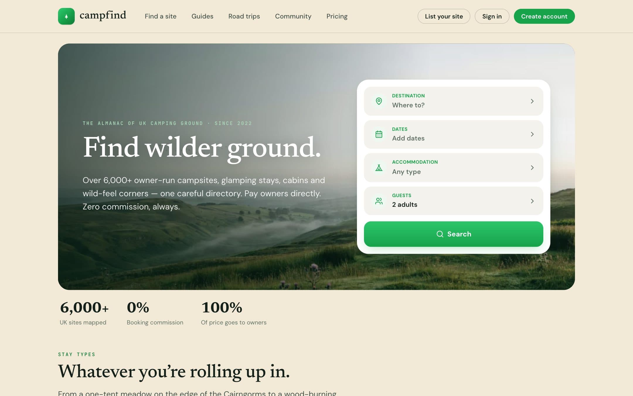 CampFind — UK campsite directory homepage