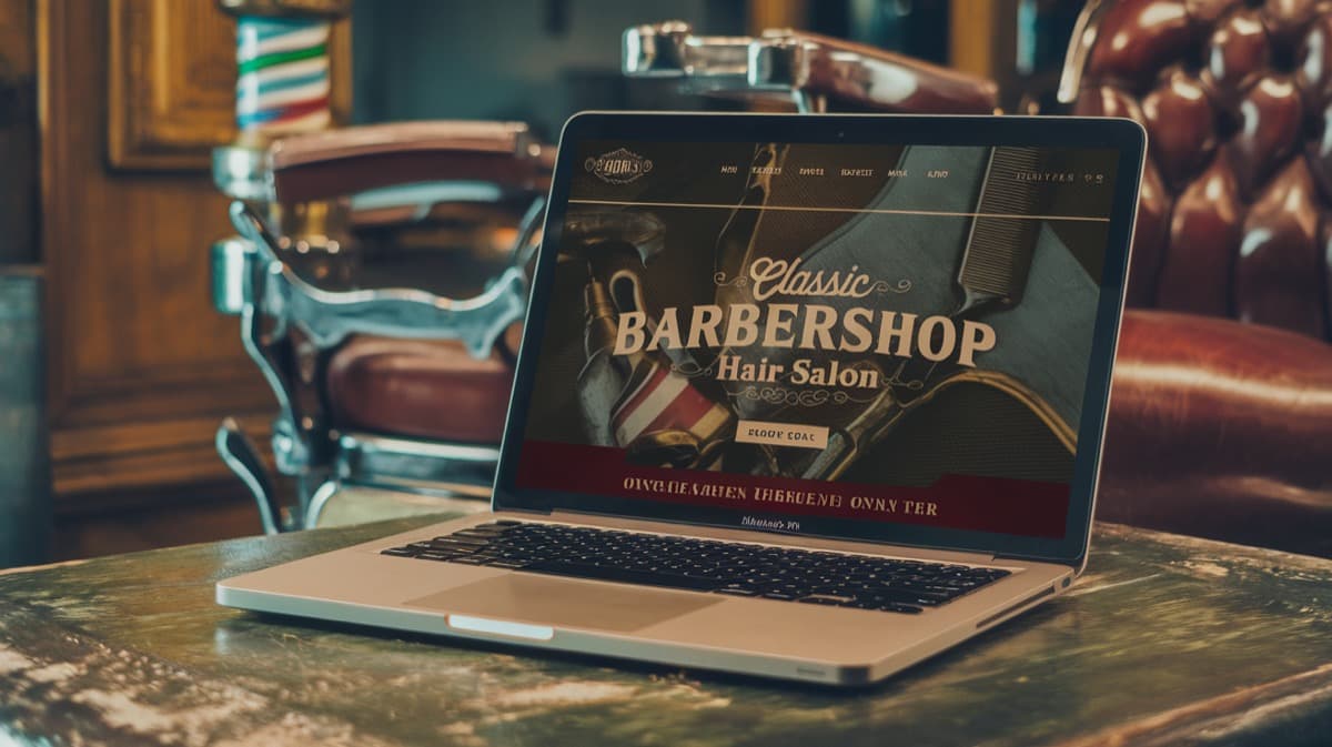 Barber shop website design on a laptop screen