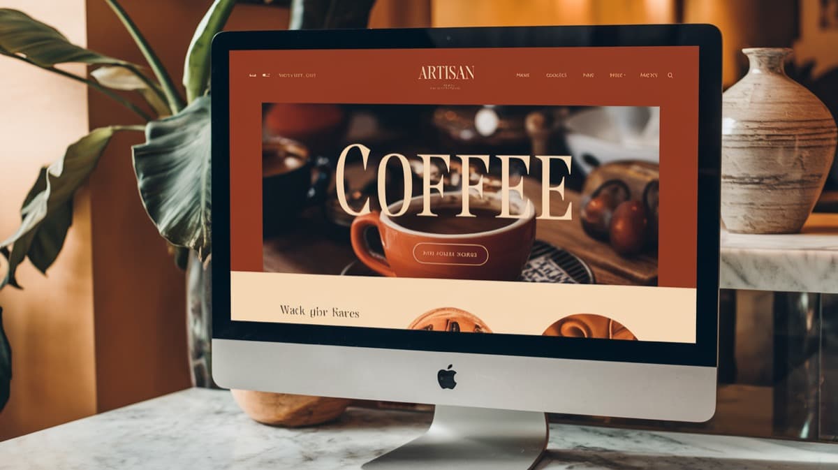 Cafe website design displayed on a MacBook screen