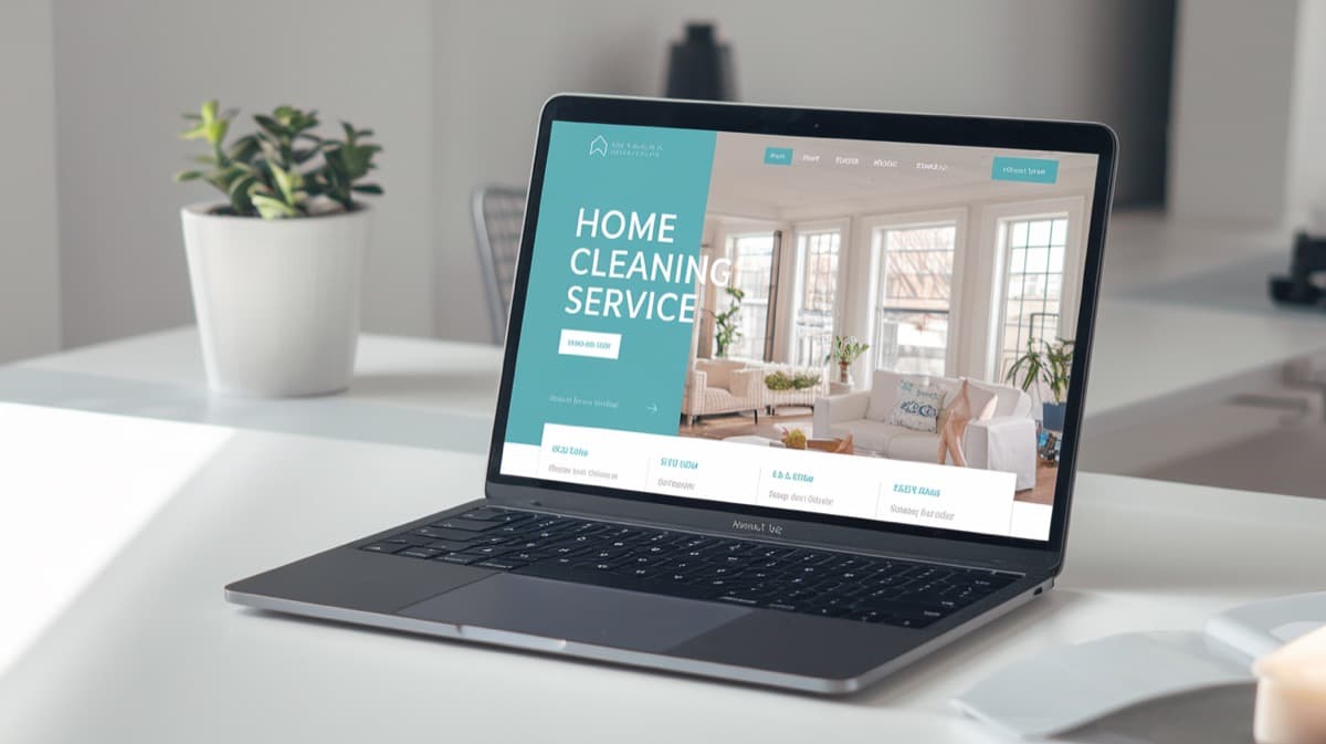 Cleaning company website design on a laptop screen