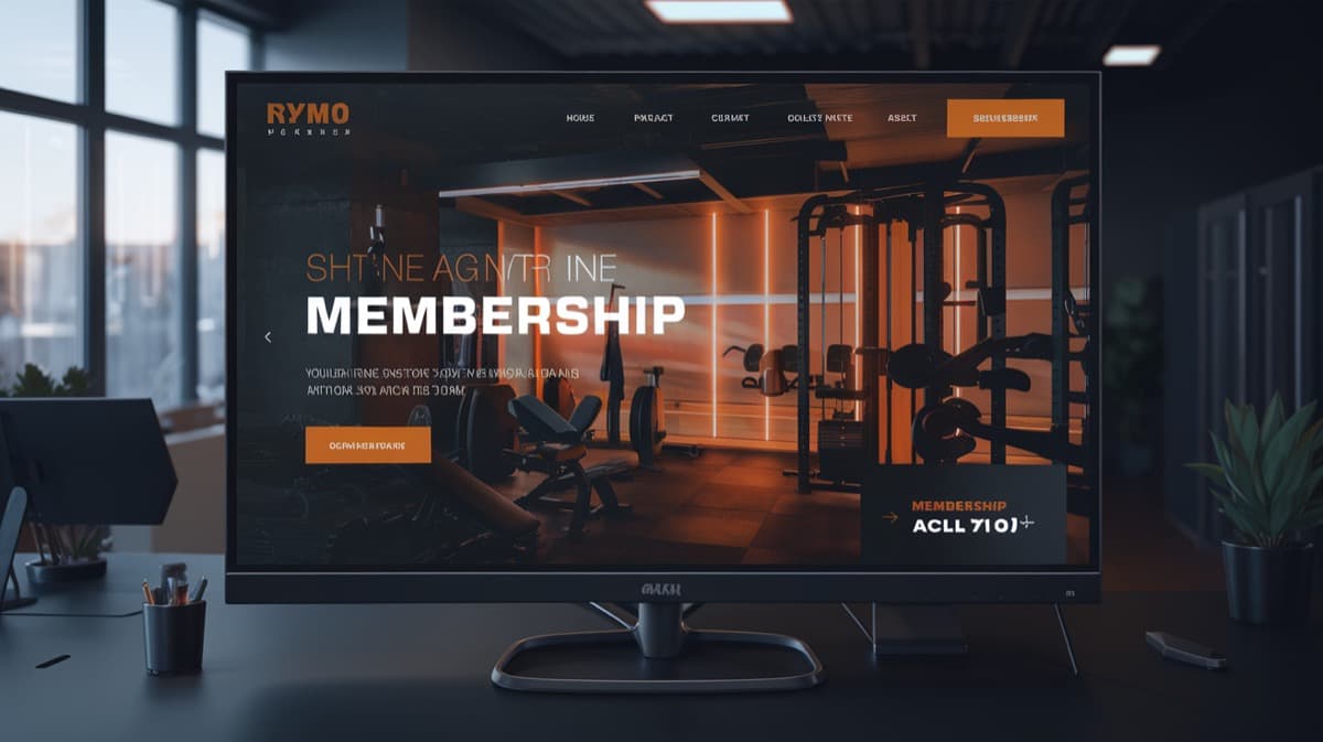 Gym website design displayed on a MacBook screen