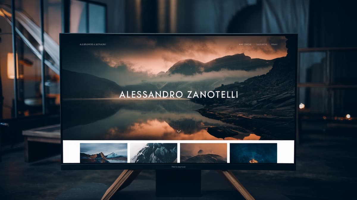 Photography portfolio website design on a laptop screen
